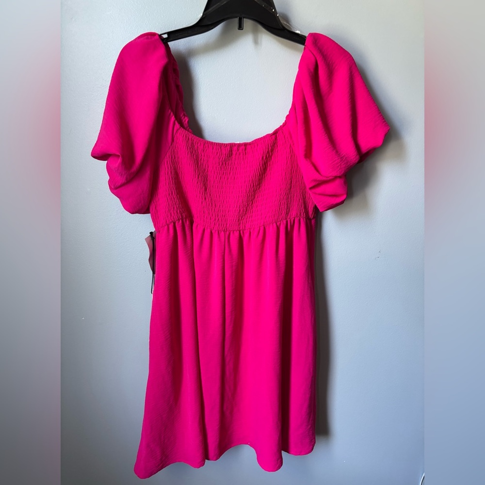 june & hudson Hot Pink Puff-Sleeve Babydoll Tunic - Picture 3 of 9